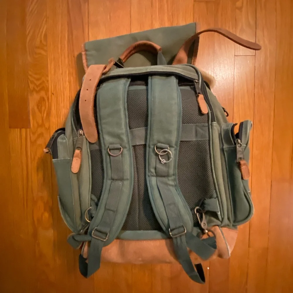 CushionCraft Olive Green Canvas & Brown Leather Backpack for Men